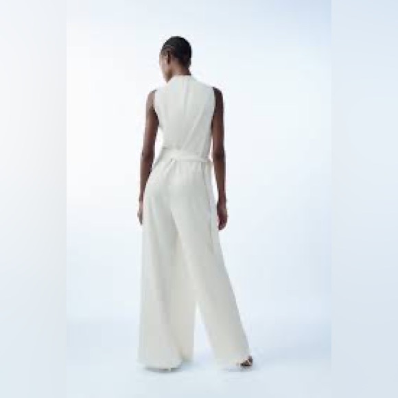 🌻NWT Zara White Sleeveless Wide-leg Wrap Jumpsuit - Picture 8 of 12